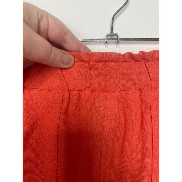Banana Factory Size 0 Linen-Blend Mini Skirt Orange Paper Bag Elastic Waist - Picture 9 of 13